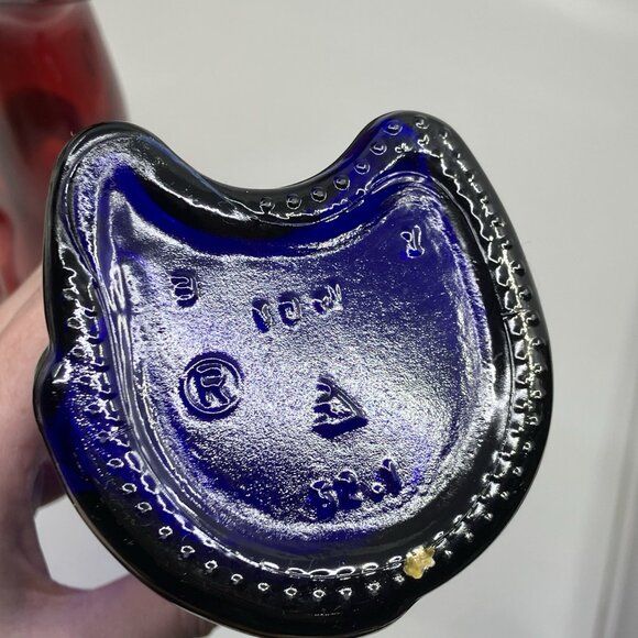 Happy Cat Wine Bottle Lot Of 2 Red & Cobalt Blue Rheinhessen Riesling Empty Vtg - Picture 8 of 9